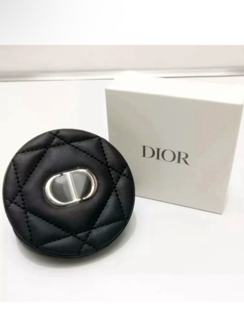 NIB Authentic Dior Quilted Round Black Leather Compact Case with box